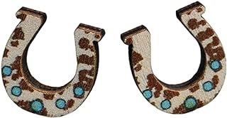 Stud Back Cowboy Boot Earrings with Wooden Gems for Women and Girls in Cactus/Cow Head Designs