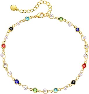 VAAKLM Gold Anklets for Women,Multi Color Crystal Waterproof Anklets for Women Girls Layered Adjustable