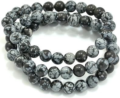 6mm Snowflake Obsidian Gemstone Stretch Beaded Bracelet, Pack of 3