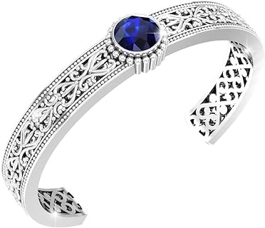 Cuff Bracelet for Womens Retro Gemstone Bracelet Adjustable 925 Sterling Silver Boho Chic Bangle Vintage Balinese Gypsy Wrist Fine Bracelet Jewelry, 4.5 Carat
