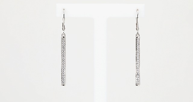 MORGAN & PAIGE .925 Sterling Silver Cubic Zirconia Vertical Bar Drop Earrings 1-3/4" Linear Dangle Earrings For Women