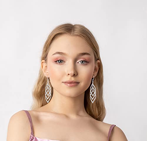 14K Gold Plated Sterling Silver Dangle Earring Long Linear Drop Earrings for Women Girls