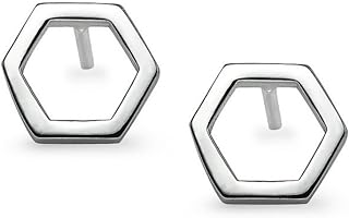 Silverline Jewelry 925 Sterling Silver Hexagon Stud Earrings | Minimalist Studs Dainty Earrings