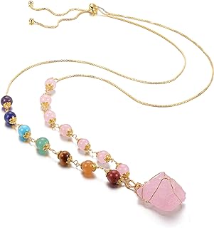 Jovivi Healing Stone Necklaces 7 Chakra Beads Necklace for Women Adjustable 14K Gold Plated Wire Wrapped Raw Quartz Crystal Pendant Necklace Gemstone Jewelry Mothers Day Gift