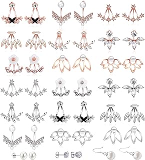 18/21 Pairs Multiple Lotus Flower Ear Jacket Earrings for Women and Girls-Minimalism CZ BarTurquoise Studs-Chic Fashion Front Back Stud Earring Set