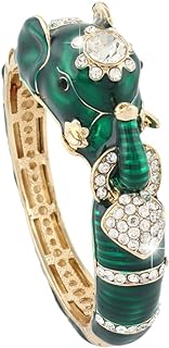 No Clasp Box Chain Alloy Enamel Bangle Bracelet with Austrian Crystals with Adorable Elephant Design for Women