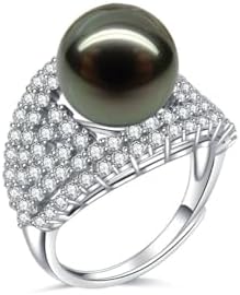 Anniversary Birthday Gift for Wife-Tahitian-Black-Pearl-Rings-Gifts for Women Wedding Mom Her Mothers Day Valentines Day Christmas-18K Gold Plated Sterling Silver Ring Fine Jewelry