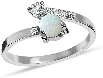 Adjustable LeCalla Sterling Silver Eternity Bead Ring with Created White Opal, Stackable Wedding Band for Women, Size 8