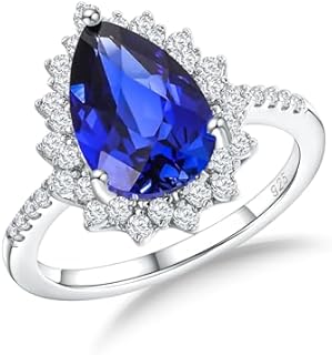 Pear Shaped Engagement Ring 925 Sterling Silver Created Gemstone Pear Ring Promise Rings for Her Teardrop Halo Birthstone Rings for Women Size 6-10