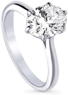 6 Prong Oval Cubic Zirconia Engagement Ring in Sterling Silver for Women, Rhodium Plated Solitaire Design, Size 4-10
