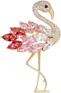 Cubic Zirconia-Encrusted Flamingo Brooch Pin for Women and Girls with Secure Pin Clasp - Elegant Base Metal Jewelry Accessory for Dresses, Hats, and Suits
