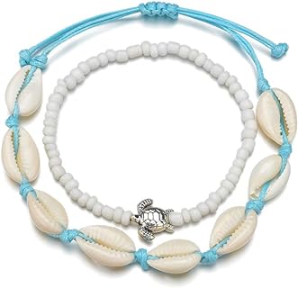 Boho Shell Beads Anklets Set Sea Turtle Starfish Ankle Bracelets Chain Beads Foot Jewelry for Women and Girls