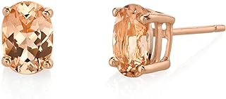 Peora Morganite Earrings for Women in 14 Karat Rose Gold, Classic Solitaire Studs, 7x5mm Oval Shape, 1.50 Carats total, Friction Back