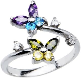 925 Sterling Silver Toe Ring Butterfly CZ. Size Adjustable