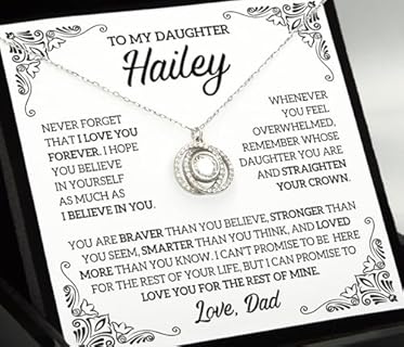 Dad to Daughter Sterling Silver Necklace with Cable Chain & Cubic Zirconia Accent: Personalized Gift for Daughter