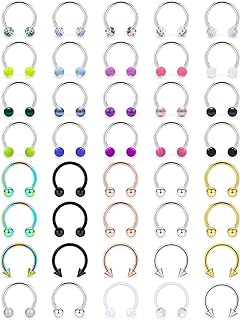 Ftovosyo 36-40Pcs 16G Surgical Steel Nose Septum Rings Piercing Jewelry Horseshoe Cartilage Helix Tragus Earring Hoop Eyebrow Lip Hoop Retainer for Women Men 8mm 10mm