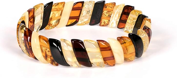 Natural Multi-Color Baltic Amber Bead Chain Stretch Bracelet for Women, Ideal for All Occasions