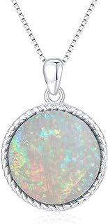 Vintage 925 Sterling Silver Opal Pendant Necklace with Box Chain - Ideal Gift for Women - Round Birthstone Jewelry Design