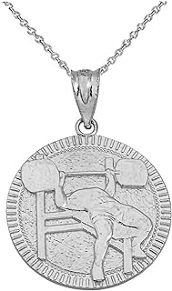 Claddagh Gold Certified Sterling Silver Fitness Gym Barbell Bench Press Medal Pendant Necklace