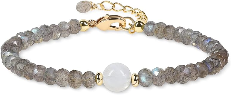 COAI Women's Beaded Moonstone & Labradorite Gem Bracelet with Lobster Claw Clasp for Ladies with Elegant Taste