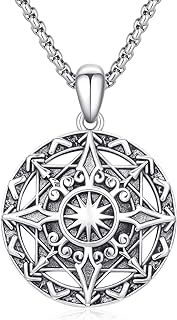 Compass Necklace for Men Women 925 Sterling Silver Viking Necklace Gold/Silver Plated Compass Jewelry Gift for Mom Teen Girls Birthday Mother's Day Christmas