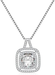 8mm/2carat Dainty Cubic Zirconia Necklaces for Women, Sterling Silver Brilliant Cut Solitaire Pendant Necklace with 17.7+2inch Extended Chain Necklace Crystal Jewelry Gifts for Women Girls