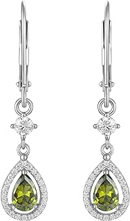 YL Silver Dangle Earrings 6x4mm Halo Leverback Earrings For Women Teardrop Created Birthstone Jewelry Gifts