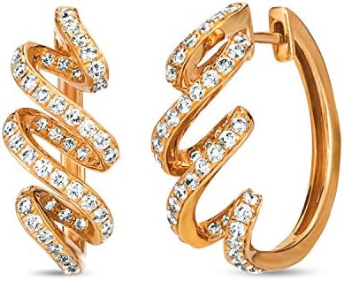 LE VIAN 14K Rose Gold 5/8 Cttw White Diamond Hoop Earrings with Twisted Ribbon Design and Post & Hinge Backing