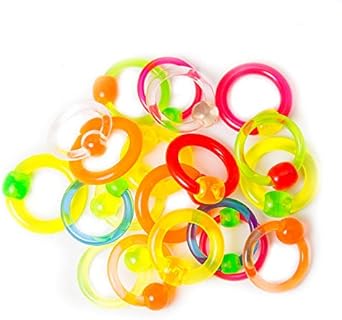 Black light acrylic Captive Bead Ring Nose Hoop Captive Bead Ball Captive Hoop Cartilage Glow Rave Captive Bead Ring Body Piercing Hoops Rings - Pack of 20 Assorted colors