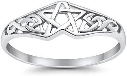 Blue Apple Co. Pentagram Star Band Ring Celtic Filigree Design 925 Sterling Silver