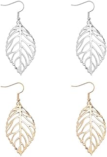 Elegant Gold & Silver Leaf Dangle Earrings with French Wire Back for Women | Minimalist Vintage Inspired Design