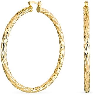 18K Gold Plated Twisted Rope Cable Large Hoop Earrings with Post with Snap Down Back Finding for Women and Teens, 2.25 Inch Diameter