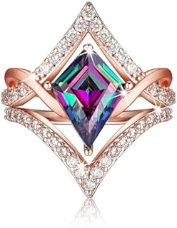 Alexandrite Engagement Rings for Women - Sterling Silver Promise Rings for Her with Opal Moonstone - Rose Gold Statement Rings Jewelry for Women Girlfriend