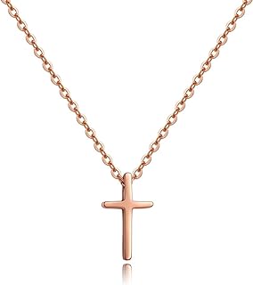 Starain Rose Gold Cross Necklace for Women Stainless Steel Tiny Cross Pendant Chain Adjustable