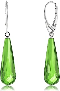 Green Amber Earrings for Women - Silver ag925 Closure, 1.77x0.34in 0,07oz, Statement Semi-Precious GemstoneStone Women's Jewelry (Silver)