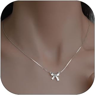 Women's Alloy Rhinestone Bow Pendant Necklace with Sturdy Chain - Gold and Silver - Fashion Accessory & Gift for All Occasions
