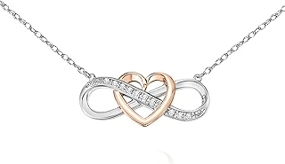 Brilliant Expressions 925 Sterling Silver 18K Rose Gold Plated Diamond Infinity Rope Chain Pendant Necklace with Spring Ring Clasp & White-Diamond Heart Shape Design
