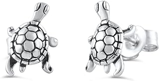 SilverCloseOut Sterling Silver Small Turtle Womens Stud Earrings Rhodium Plated Silver Turtle Studs