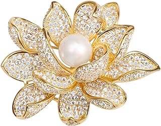 Vintage Angel Design Brass Brooch with Pin Clasp, Adorned with Cubic Zirconia and Imitation Pearl, Ideal Gift for Women, Lotus Shape