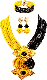 Fashion African Bead Necklace Nigerian Beads Wedding Jewelry Sets for Women (Opaque Yellow Black)