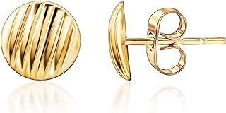 14K Solid Yellow Gold Push Back Clasp Disc Stud Earrings for Women and Kids by PORI Jewelers - Timeless Minimalist Design