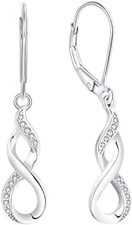 YL Dangling Infinity Earrings with Lever Back Design in 925 Sterling Silver & 18K White Gold Featuring Cubic Zirconia