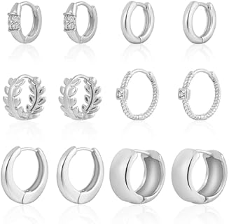 6 Pairs Small Gold Huggie Hoop Earrings for Women, 14K Gold Plated Cartilage Piercings Hoop Earrings Hypoallergenic, Trendy Lightweight Chunky Hoops Set for Women Gifts.