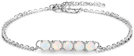 14K White Gold Opal Bracelet for Women, Beautiful Opal Single Row Charm, Fashion Jewelry Gift for Her