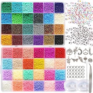 35000pcs 2mm 12/0 Seed Beads Craft Set Bracelets Necklace Ring Making Kits Glass Seed Letter Alphabet Beads Charms Pendants DIY Art Kit for Girls