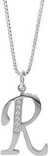 Stainless Steel Waterproof Cubic Zircon Accent Initial A-Z Letter Name Pendant Necklace for Women, Girls