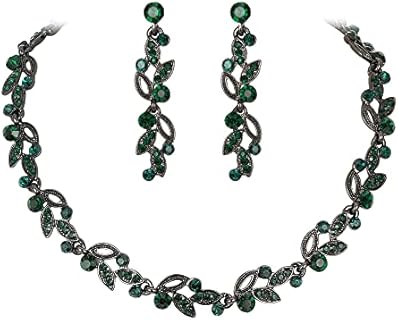 EVER FAITH Women's Alloy Art Deco Austrian Crystal Necklace with Lobster Clasp, Wave/Floral Design Jewelry Set