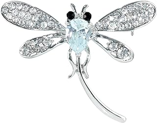 Cubic Zirconia Marcasite Dragonfly Brooch with Pin Clasp for Women, Crystal-Alloy Design