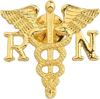Gold Angel Registered Nurse Emblem Brooch with Pin Clasp for Health Professionals - Caduceus Design