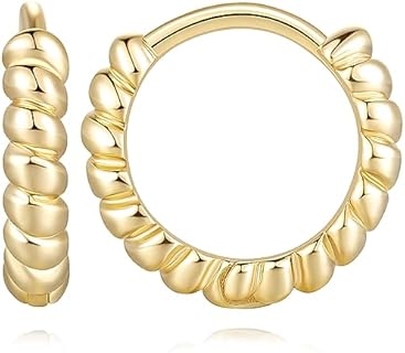 14K Gold Hoop Earrings Twisted Huggie Earrings for Women Mini Hoop Earrings 14mm